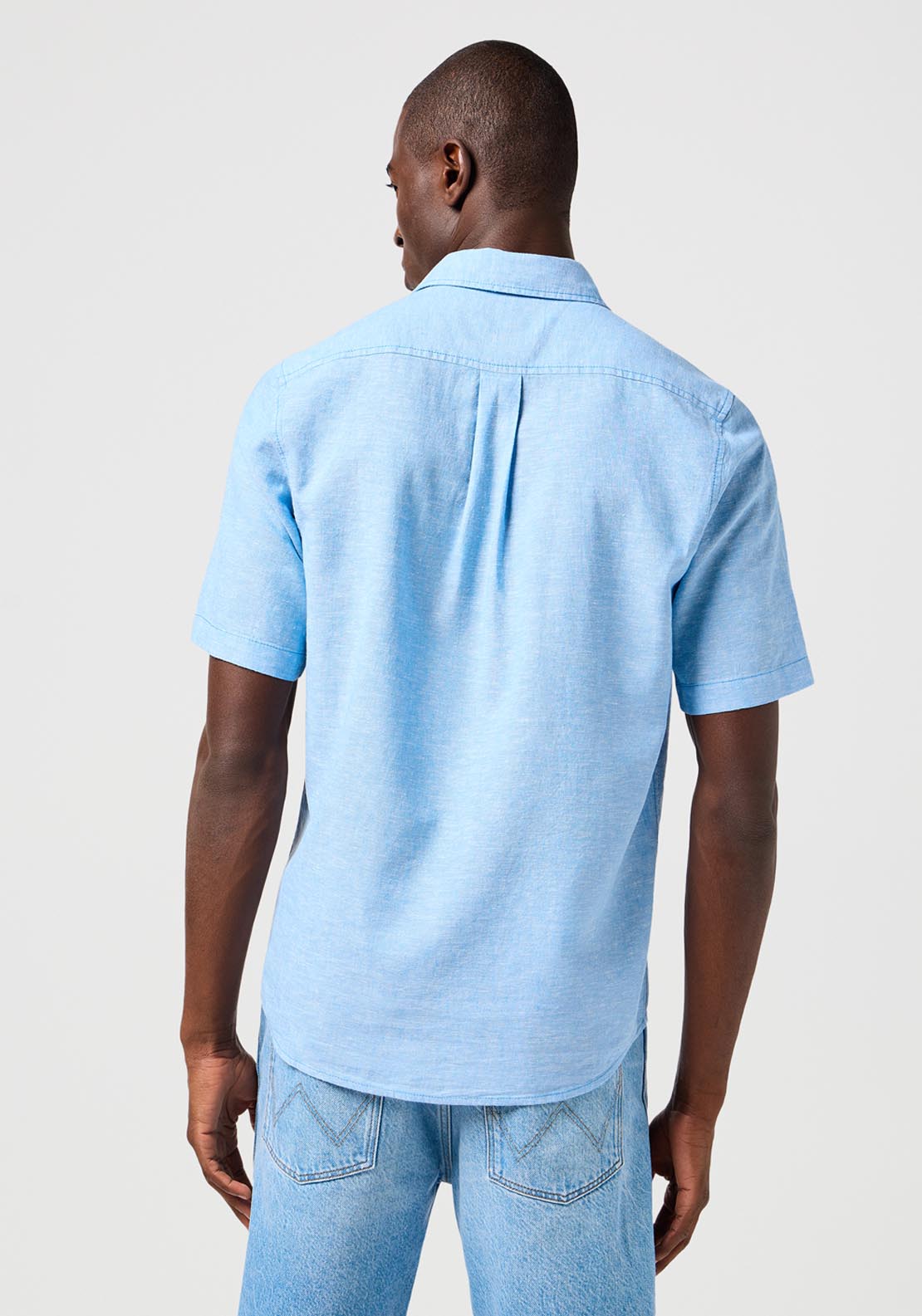 Wrangler Short Sleeve Linen Shirt - Pacfic Blue 2 Shaws Department Stores