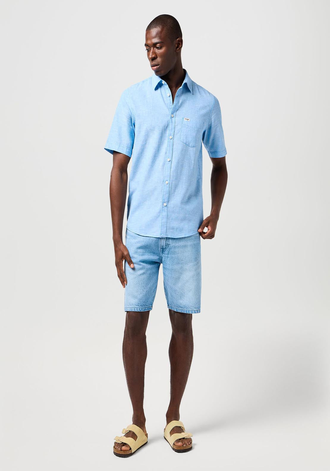 Wrangler Short Sleeve Linen Shirt - Pacfic Blue 5 Shaws Department Stores