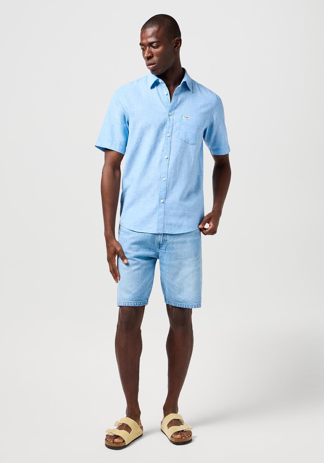 Wrangler Short Sleeve Linen Shirt - Pacfic Blue 5 Shaws Department Stores