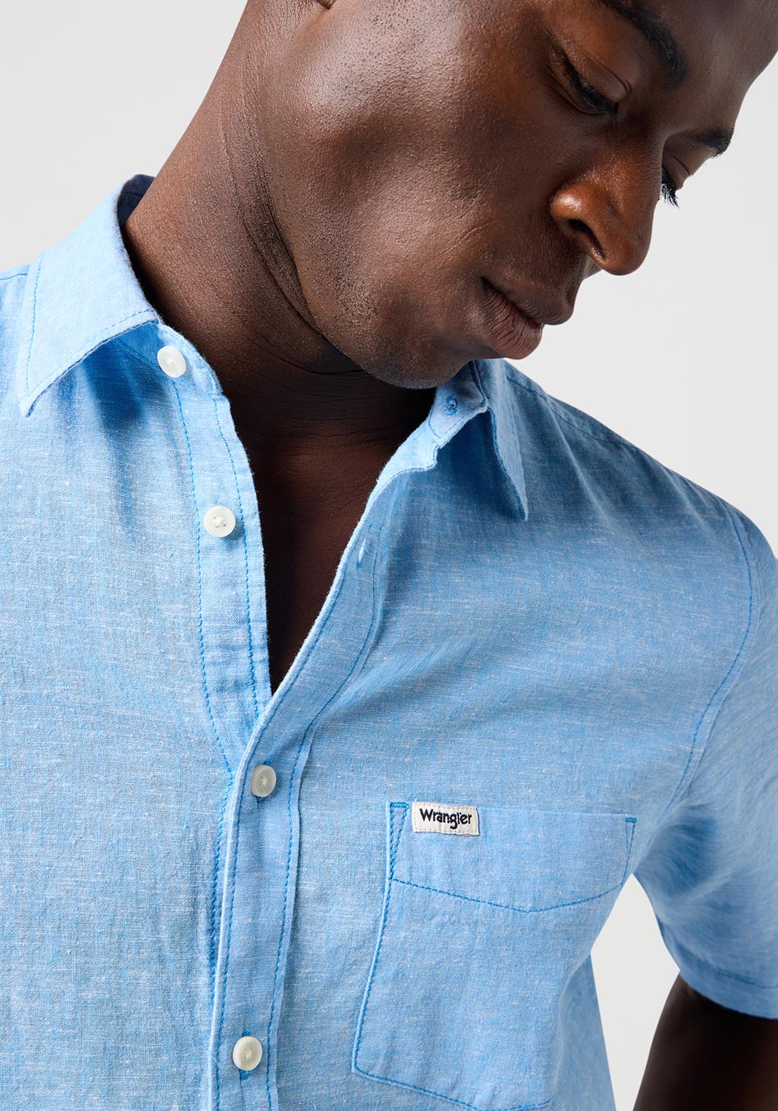Wrangler Short Sleeve Linen Shirt - Pacfic Blue 4 Shaws Department Stores