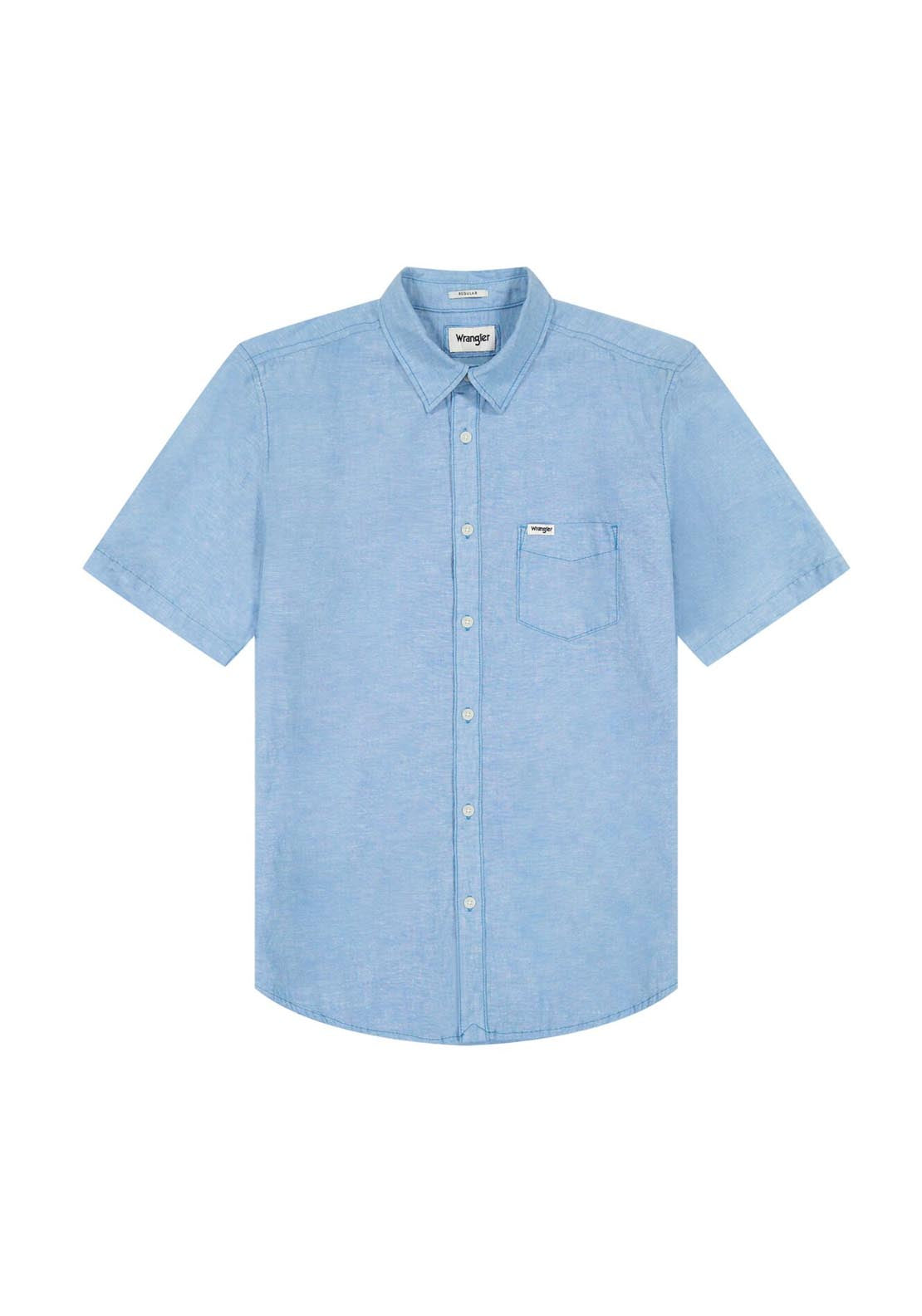 Wrangler Short Sleeve Linen Shirt - Pacfic Blue 6 Shaws Department Stores