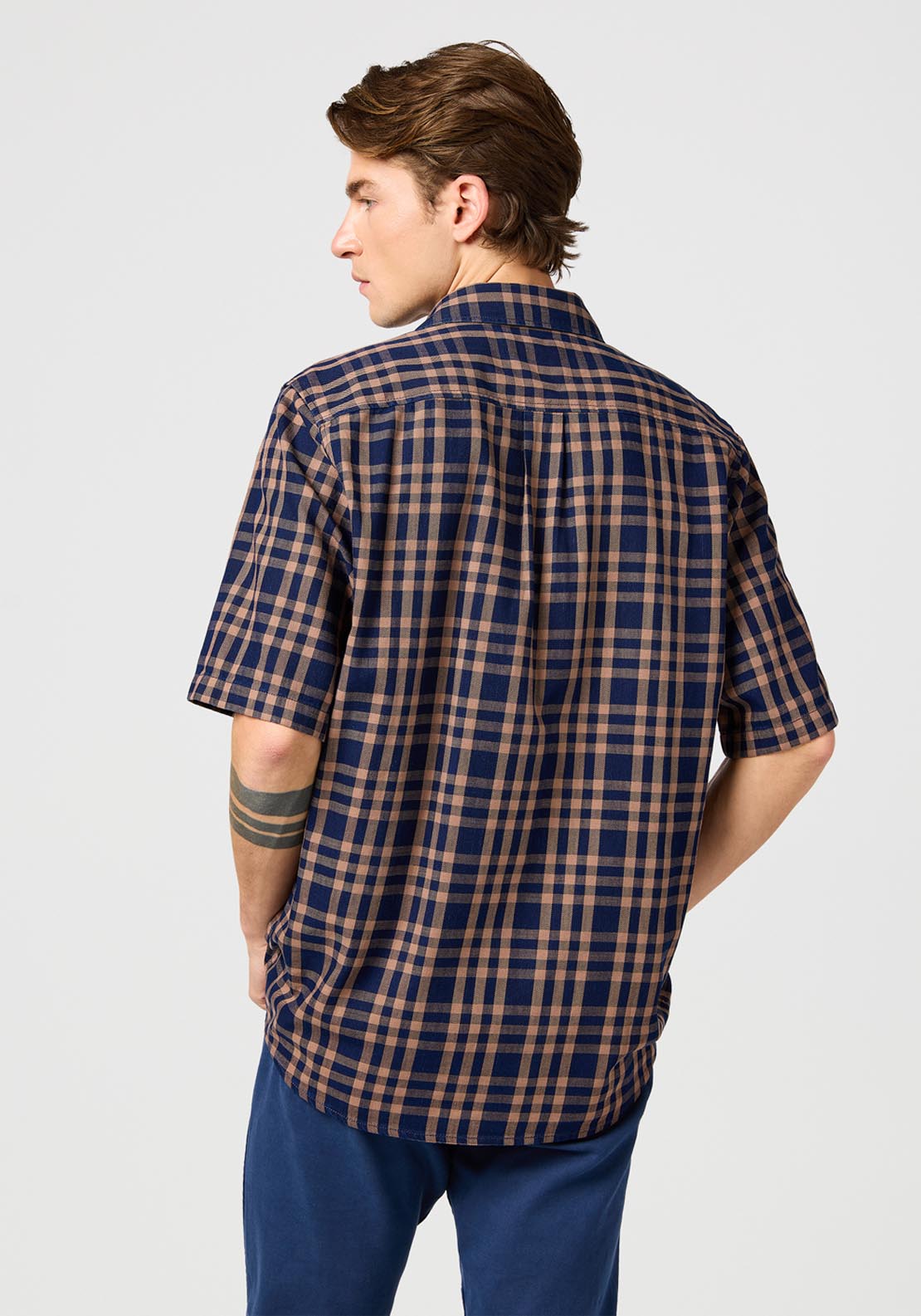 Wrangler Short Sleeve Check Shirt - Raw Umber Indigo 2 Shaws Department Stores