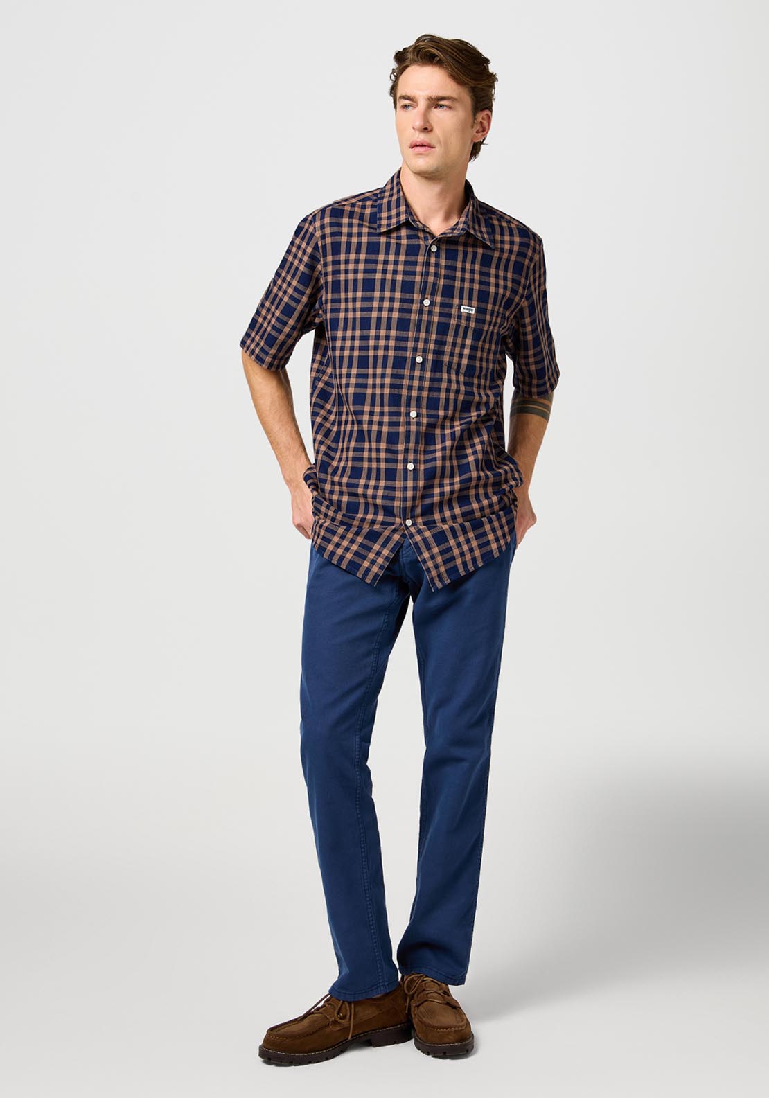 Wrangler Short Sleeve Check Shirt - Raw Umber Indigo 5 Shaws Department Stores