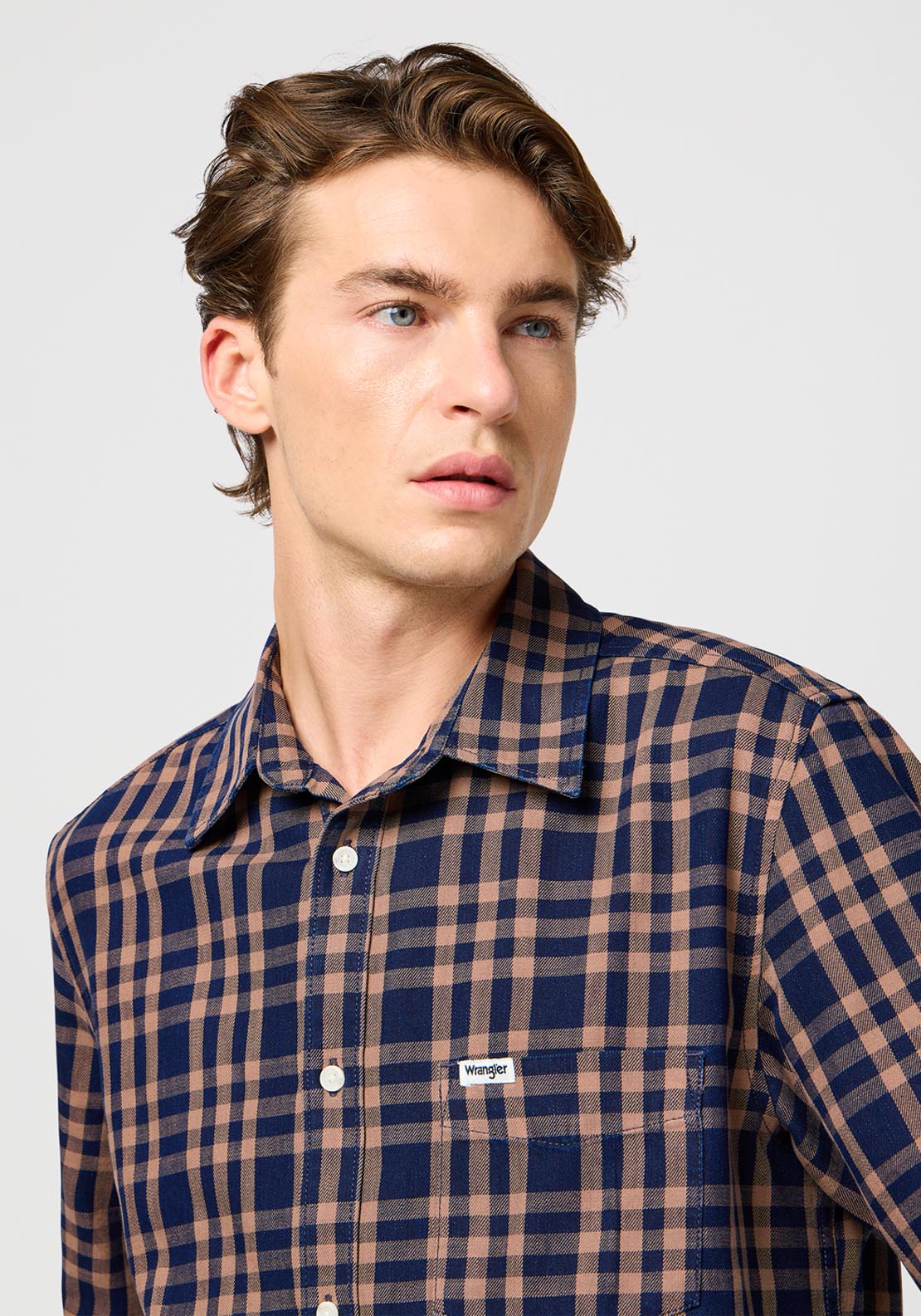 Wrangler Short Sleeve Check Shirt - Raw Umber Indigo 4 Shaws Department Stores