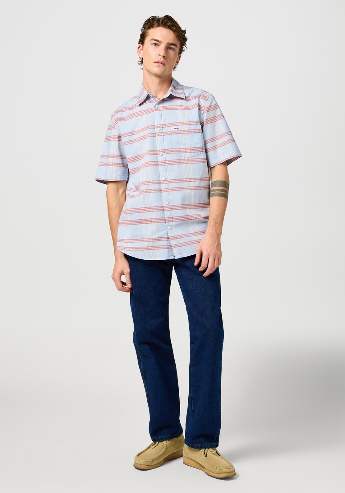 Wrangler Short Sleeve Stripe Shirt - Niagara Mist 5 Shaws Department Stores