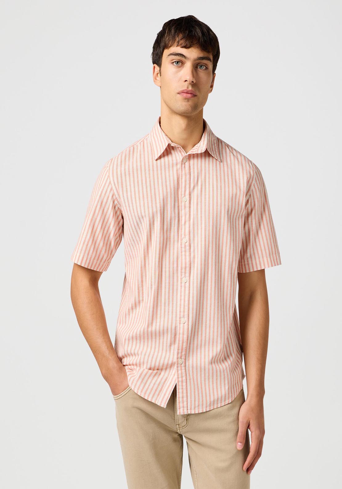Wrangler Short Sleeve Stripe Shirt - Flamingo 1 Shaws Department Stores