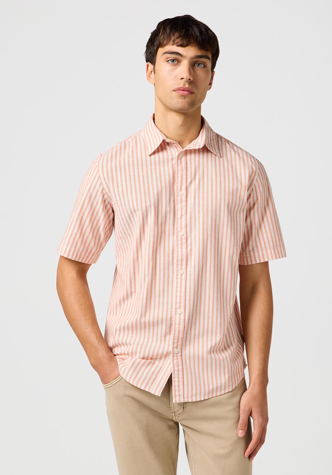 Wrangler Short Sleeve Stripe Shirt - Flamingo 1 Shaws Department Stores