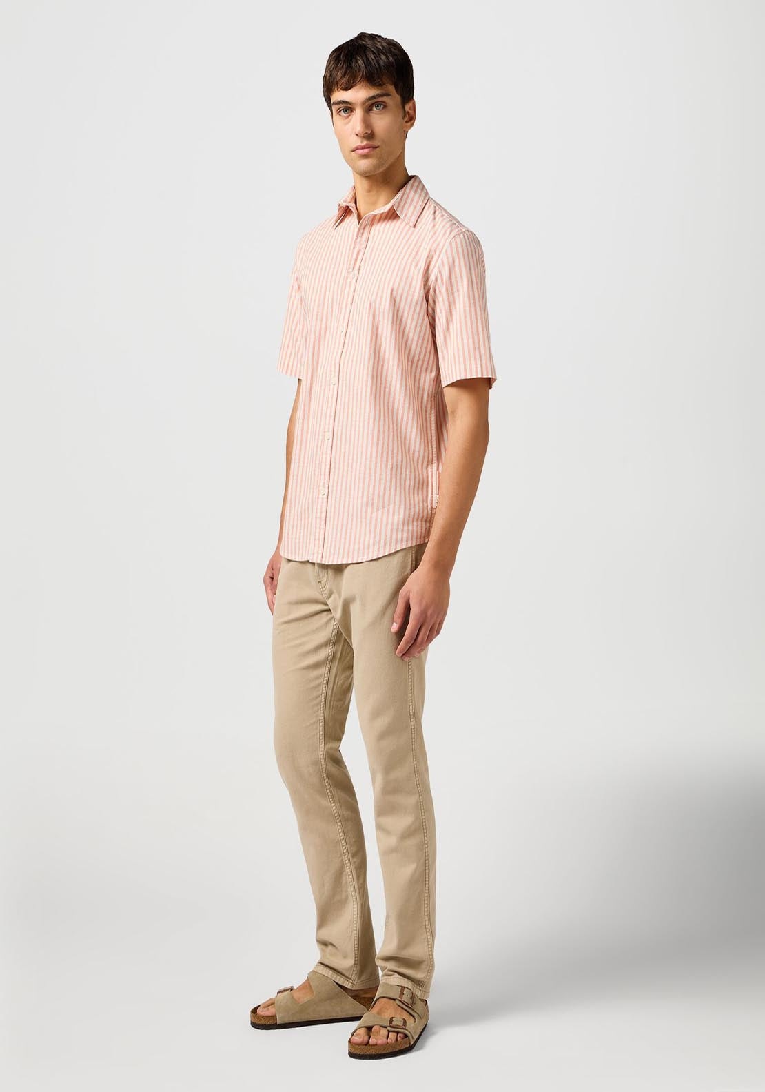 Wrangler Short Sleeve Stripe Shirt - Flamingo 5 Shaws Department Stores
