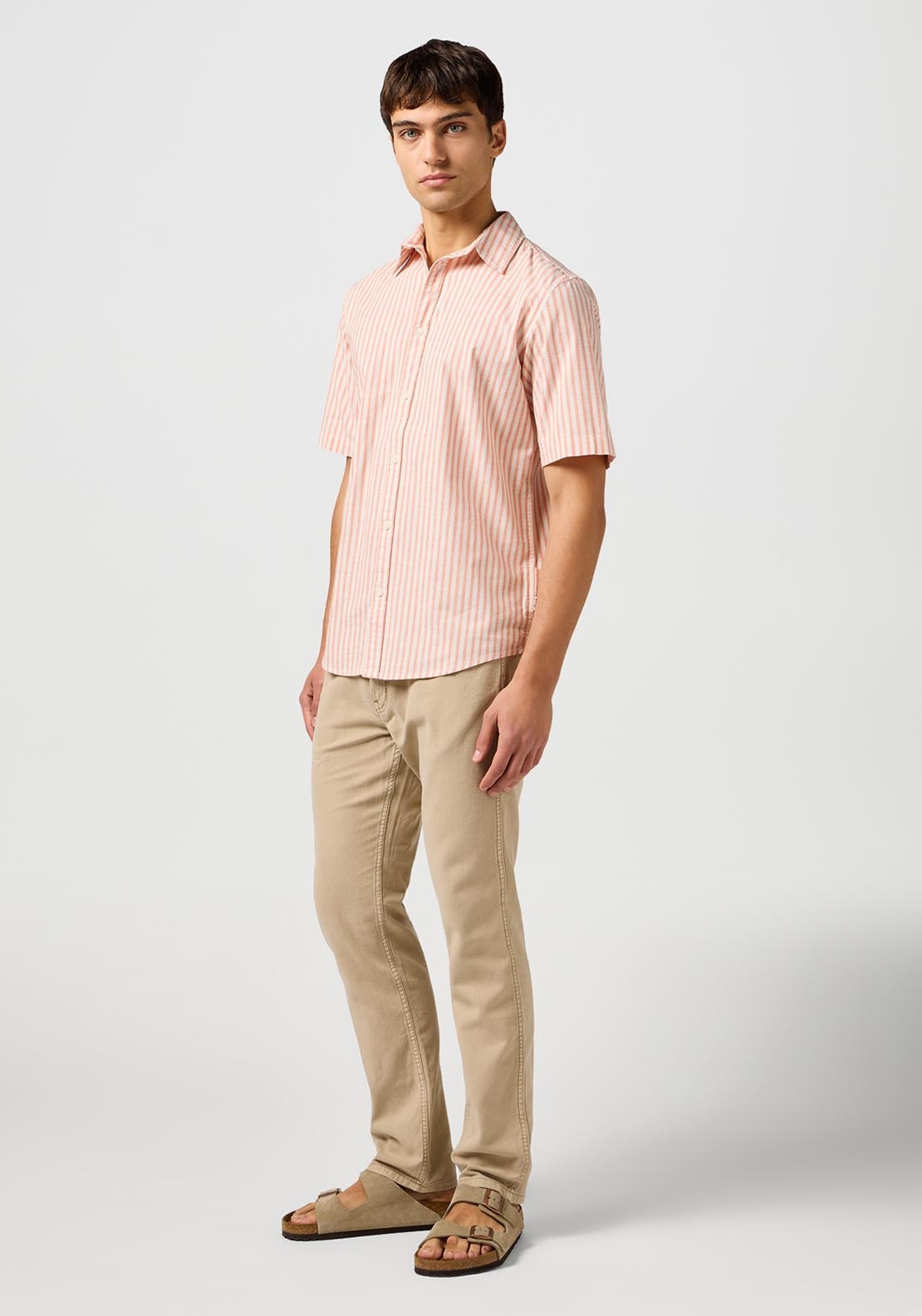 Wrangler Short Sleeve Stripe Shirt - Flamingo 5 Shaws Department Stores