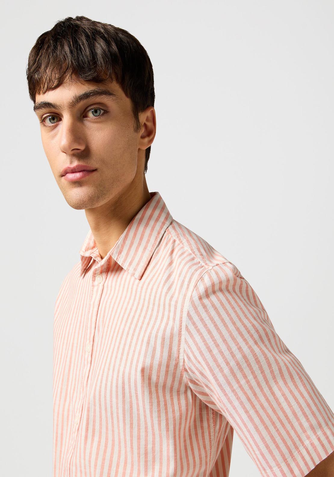 Wrangler Short Sleeve Stripe Shirt - Flamingo 3 Shaws Department Stores