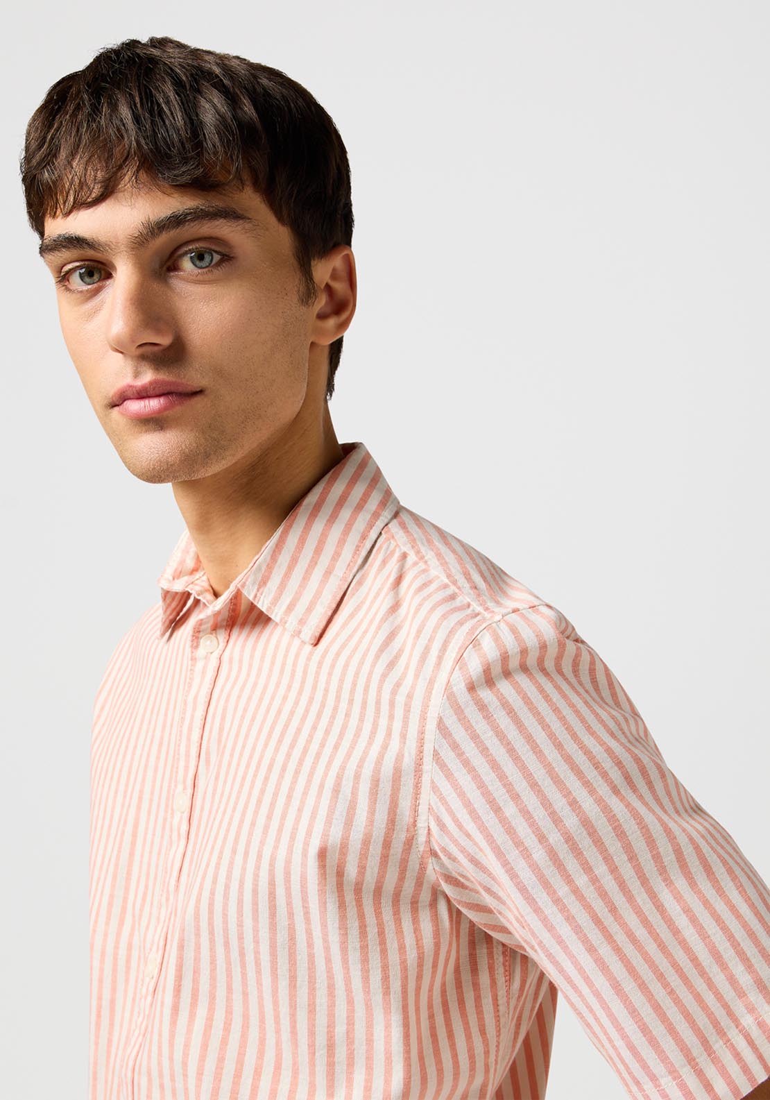 Wrangler Short Sleeve Stripe Shirt - Flamingo 4 Shaws Department Stores