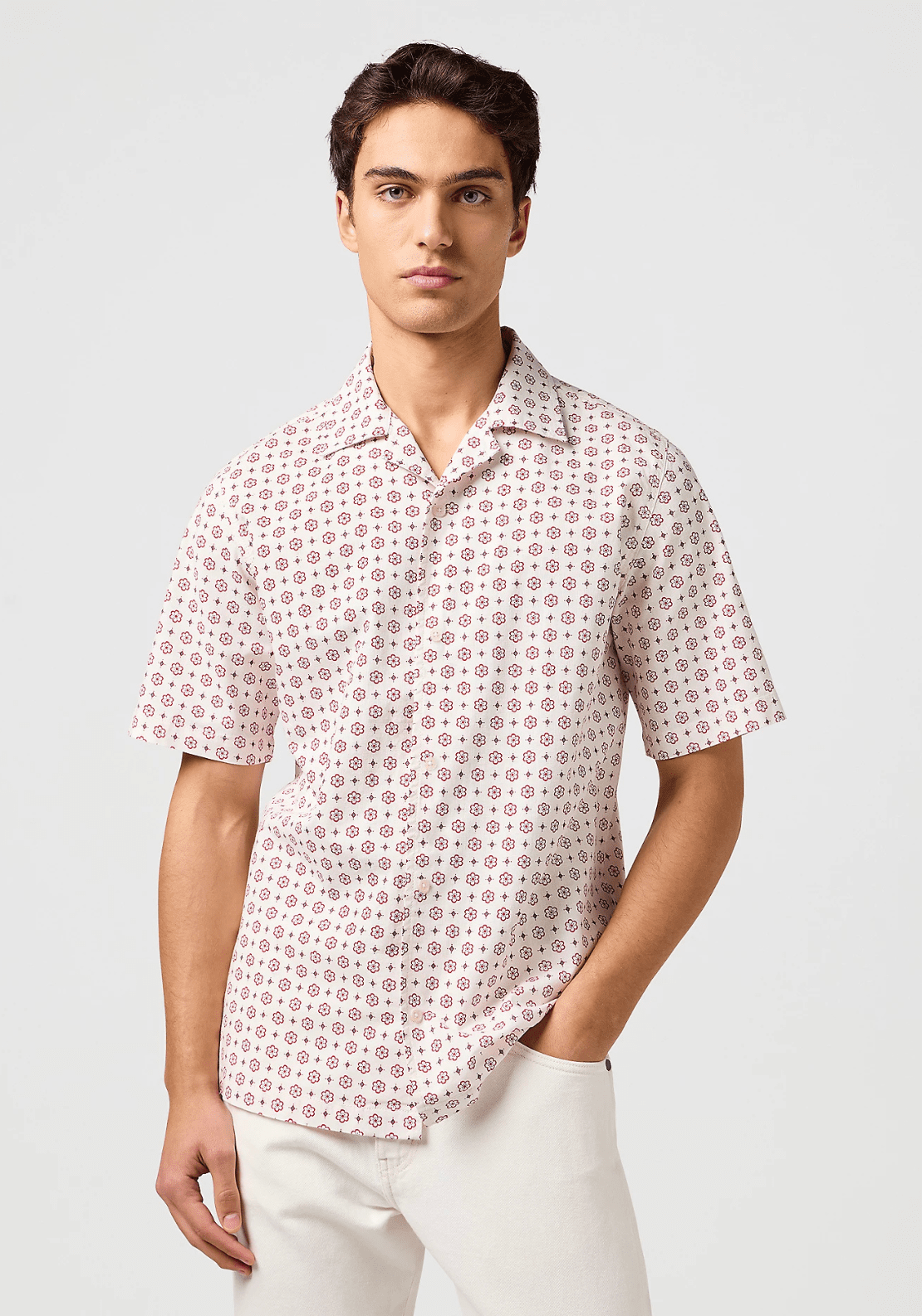 Wrangler Short Sleeve Resort Shirt - White Geo 1 Shaws Department Stores