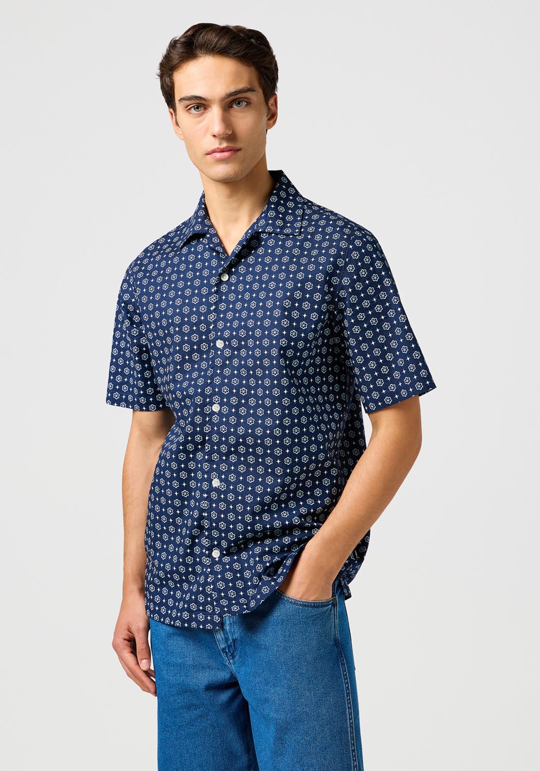 Wrangler Short Sleeve Print Shirt - Blue Geo 1 Shaws Department Stores