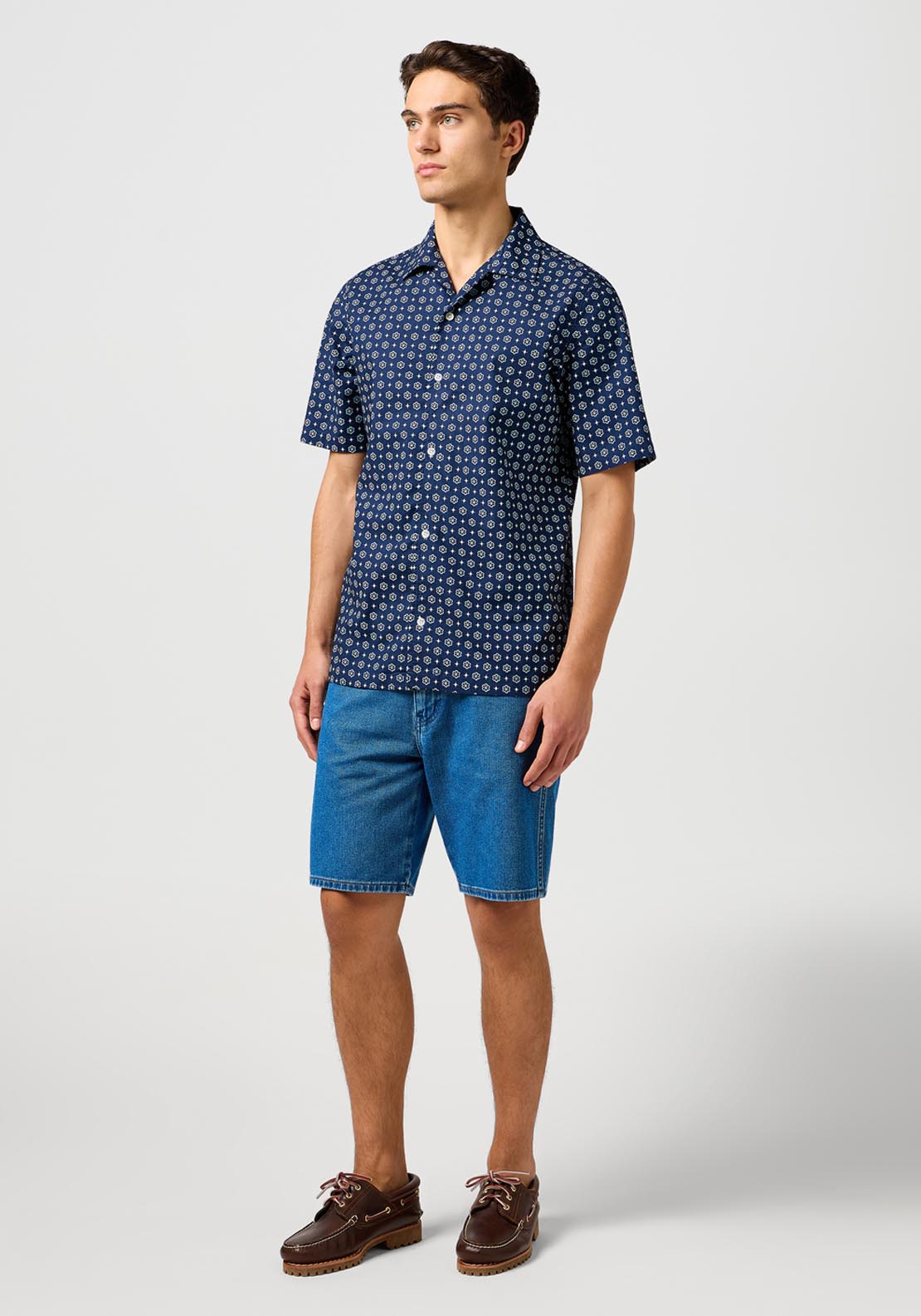 Wrangler Short Sleeve Print Shirt - Blue Geo 5 Shaws Department Stores