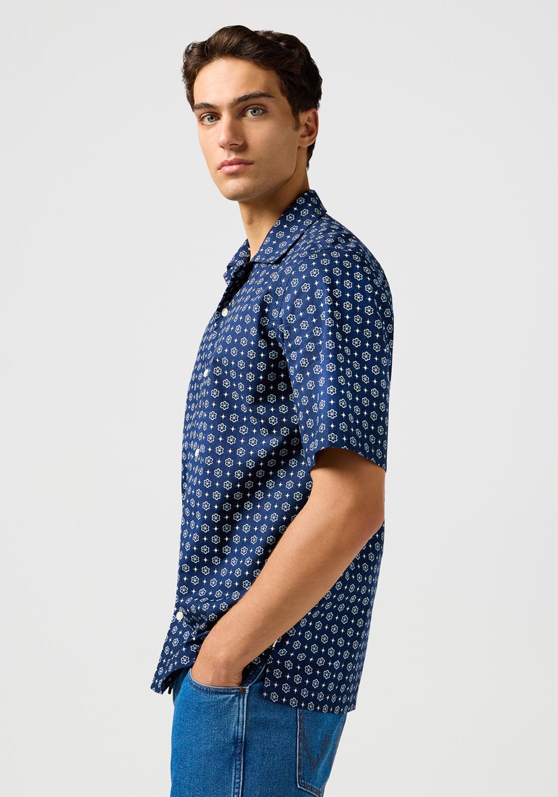 Wrangler Short Sleeve Print Shirt - Blue Geo 3 Shaws Department Stores