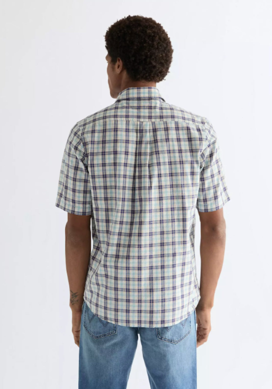 Wrangler 100% Cotton Short Sleeve One Pocket Check Shirt - Forget Me Not 2 Shaws Department Stores