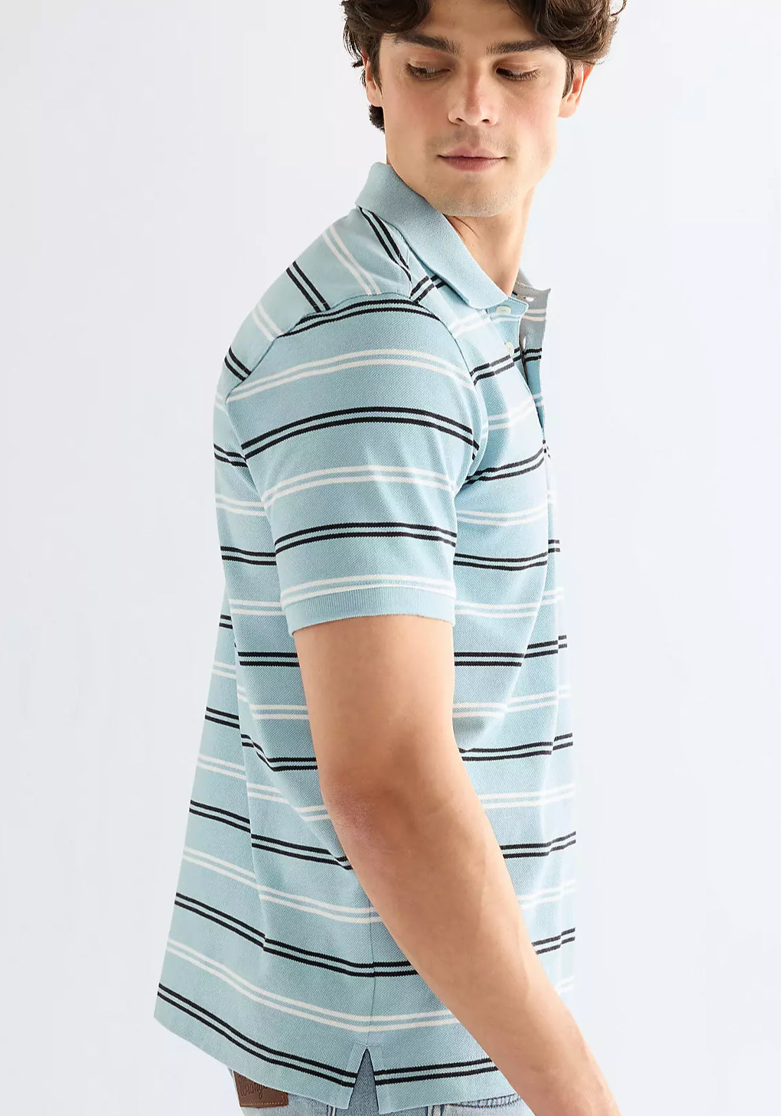Wrangler 100% Cotton Regular Stripe Polo Shirt - Forget Me Not 3 Shaws Department Stores