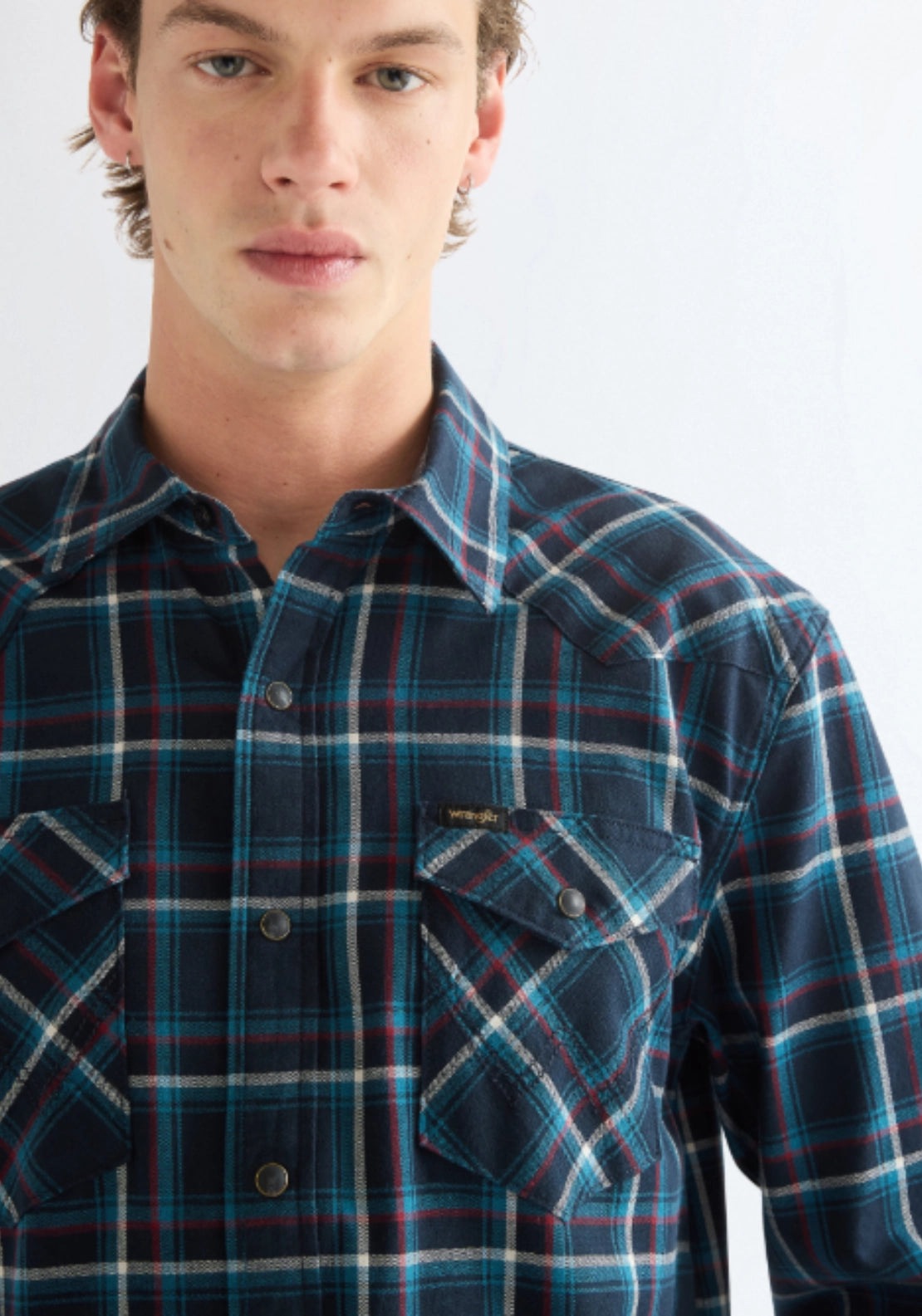 Wrangler Western Shirt Check - Dark Sapphire 1 Shaws Department Stores