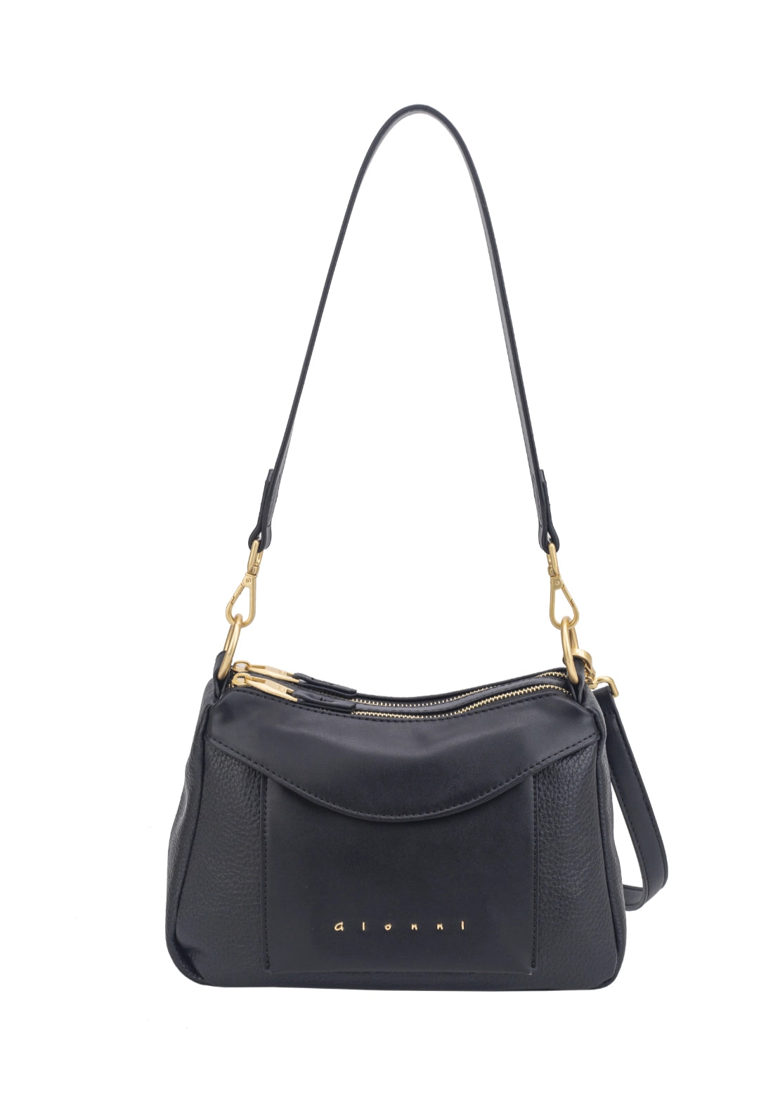 Saffron Double Zip Shoulder Bag - Black
