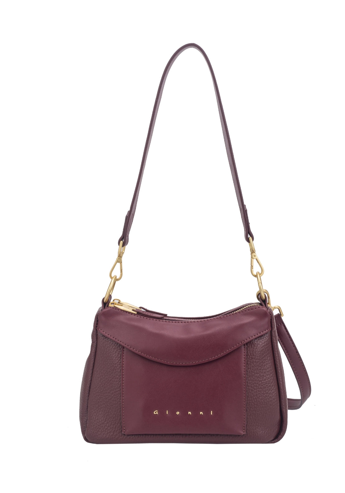 Saffron Double Zip Shoulder Bag - Darkred