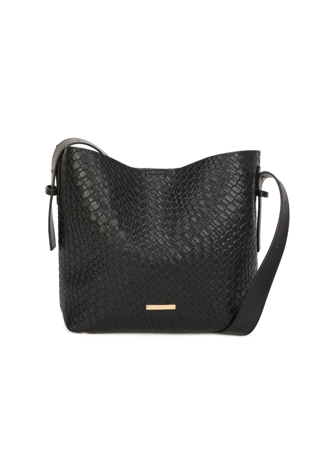Sage Woven North South Shoulder Bag - Black