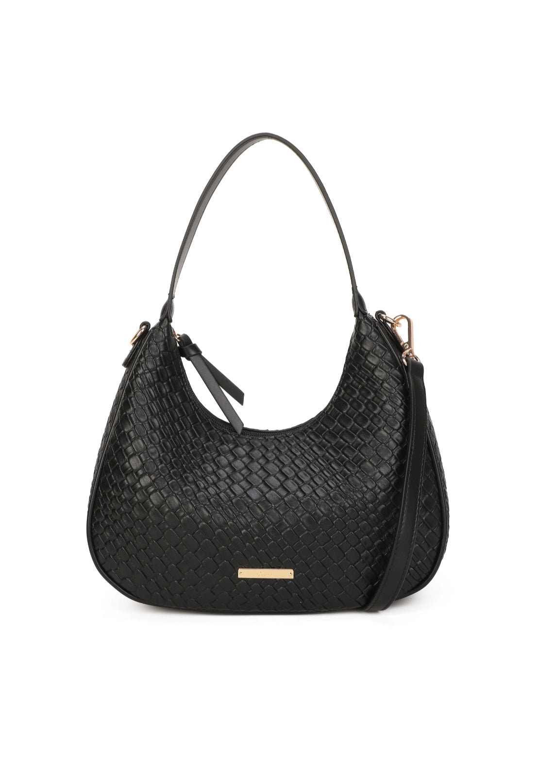 Sage Woven Curved Shoulder Bag - Black