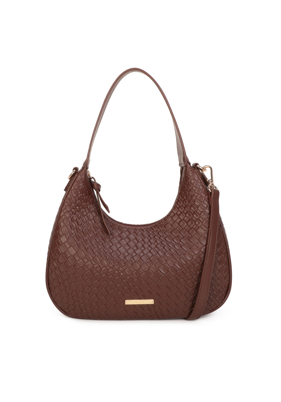 Sage Woven Curved Shoulder Bag - Brown