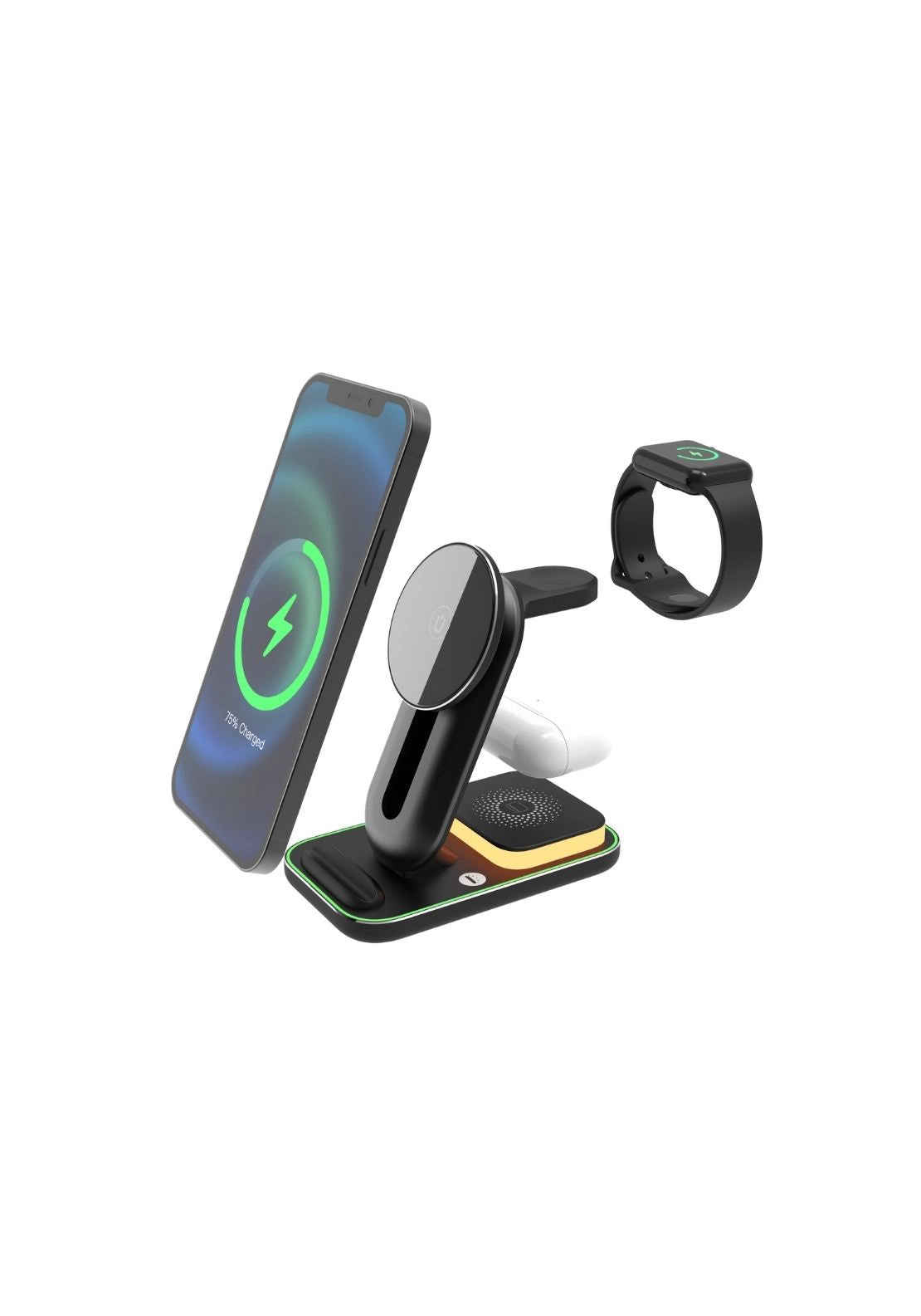 3-In-1 Charging Hub With Night Light - Black