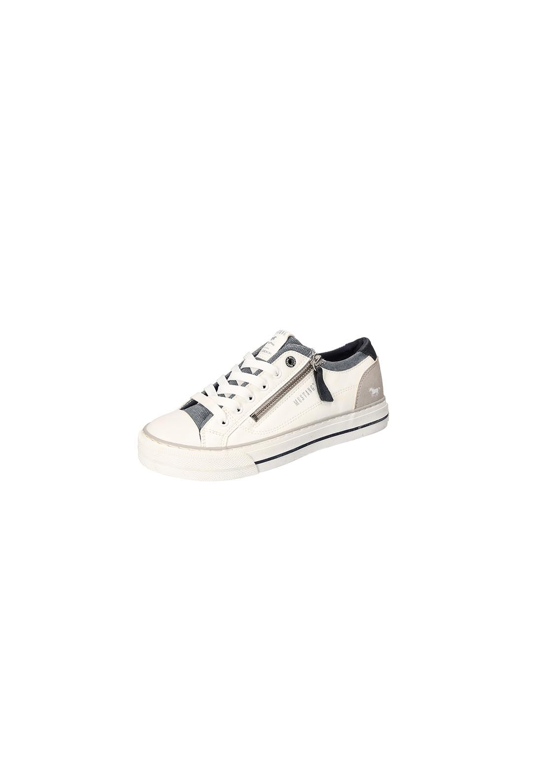 Mustang Lace-Up Zip Trainer - White & Blue 1 Shaws Department Stores