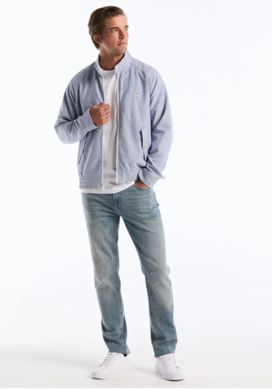 Penguin Herringbone Stripe Harrington Jacket - 485 Sargasso Sea 4 Shaws Department Stores