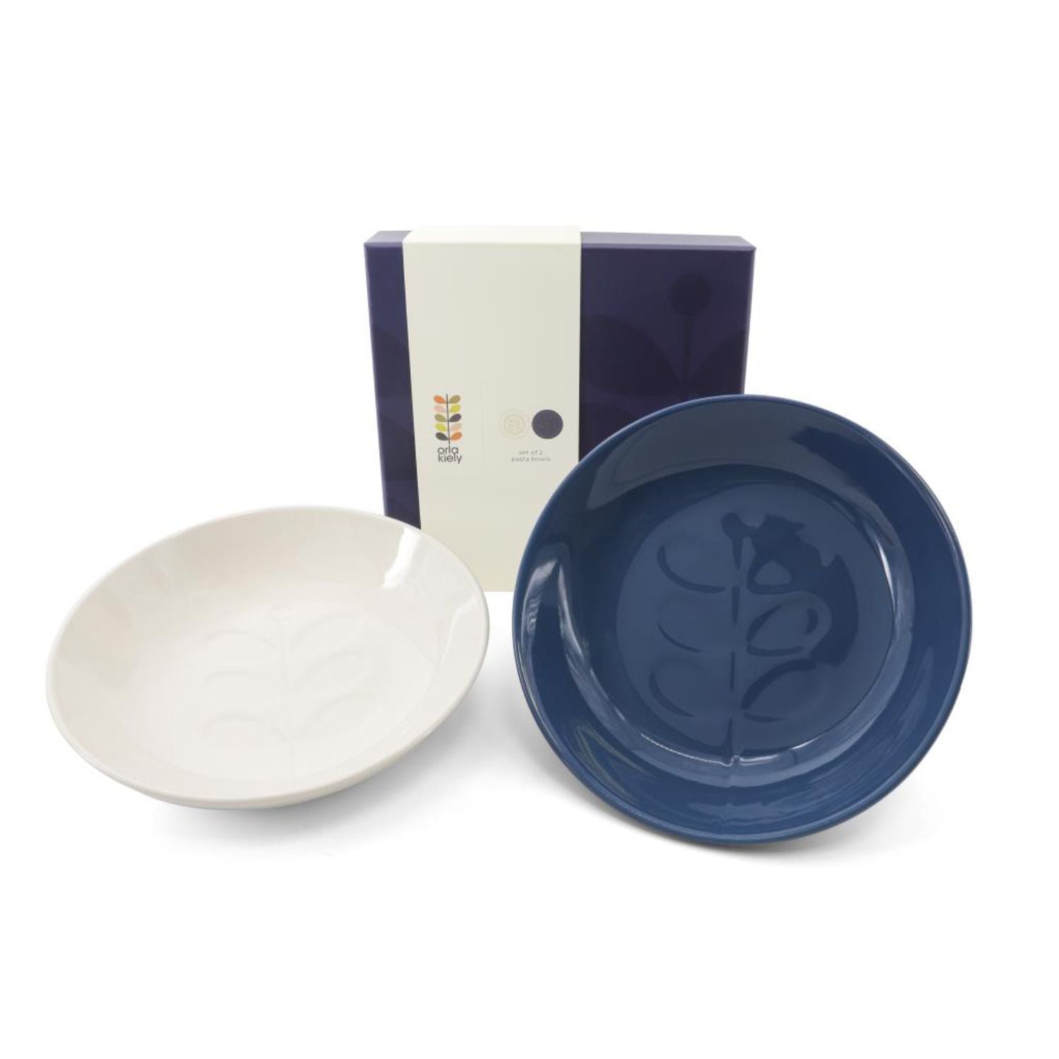 Orla Kiely Debossed Pasta Bowls Set Of 2 - Navy & Cream 1 Shaws Department Stores