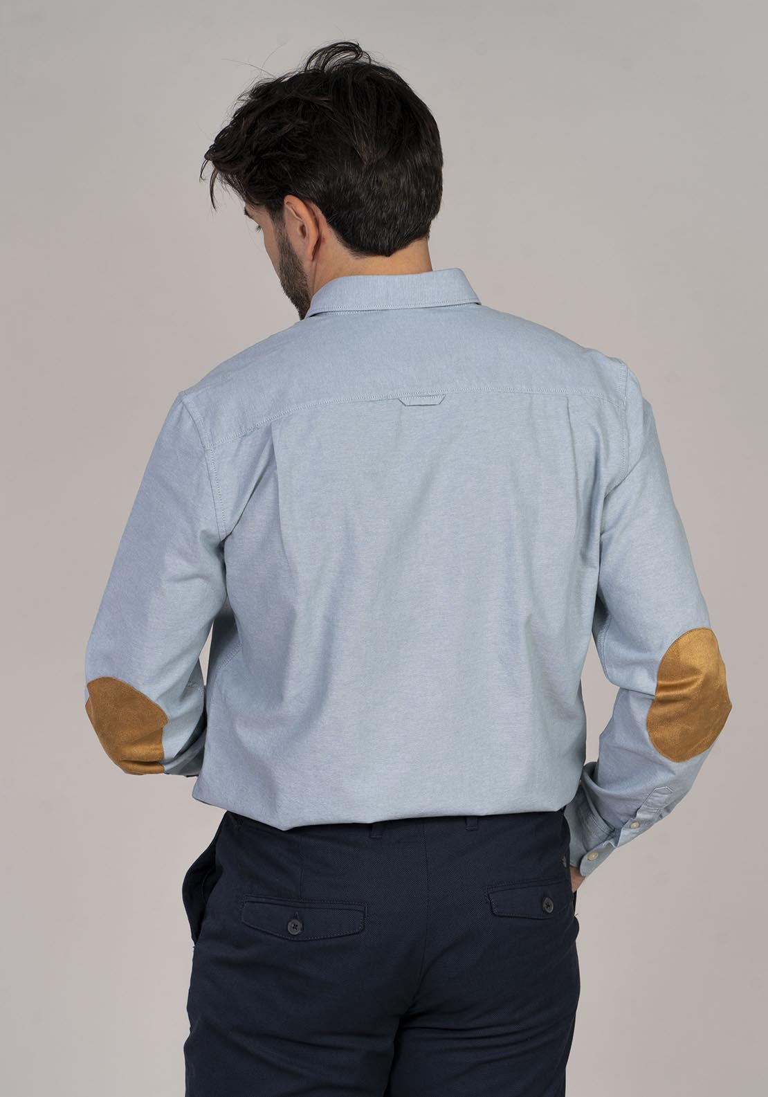 Springfield Pinpoint shirt with elbow patches - Blue 4 Shaws Department Stores