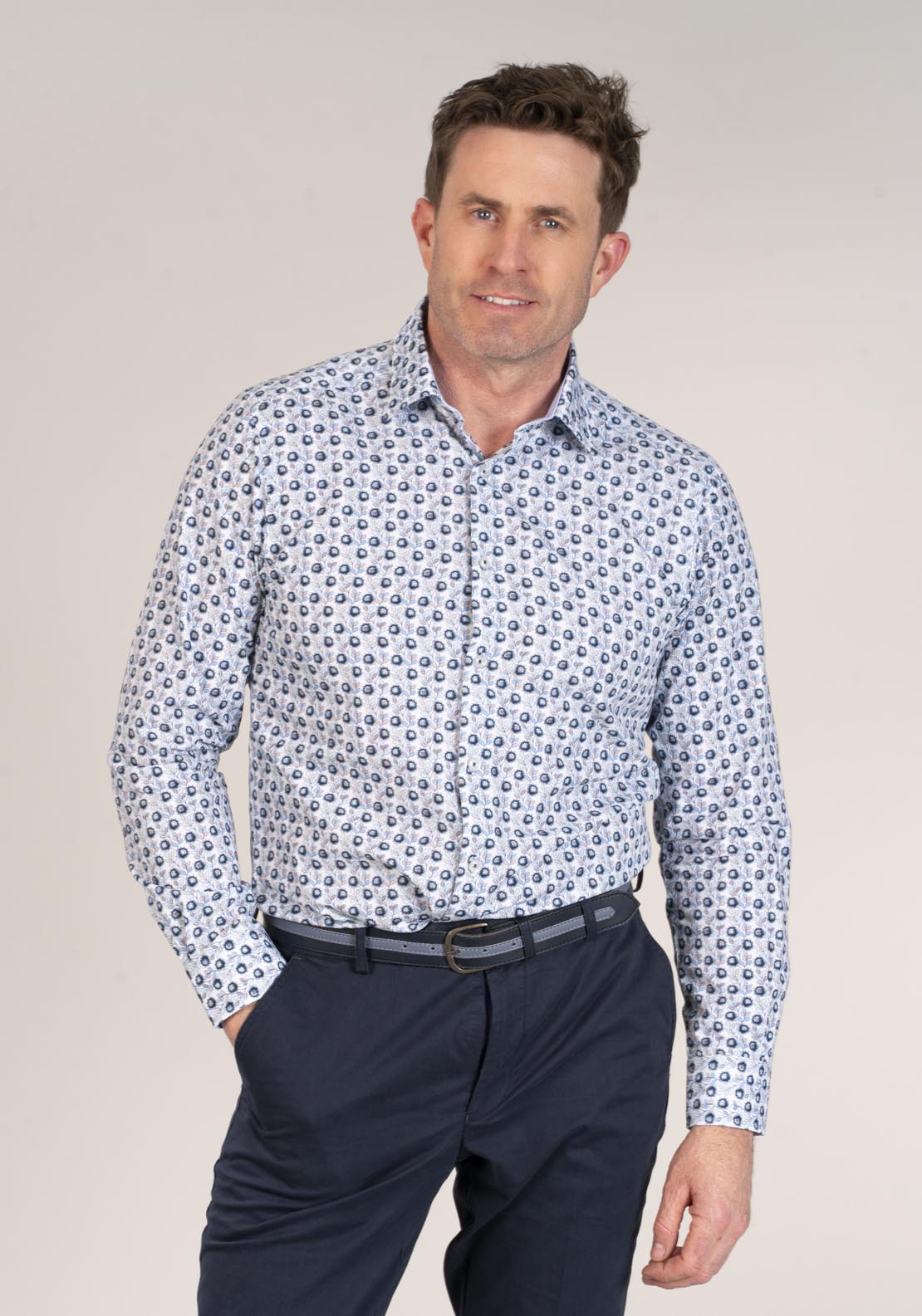 Daniel Grahame Long Sleeve Printed Shirt - Blue 25 1 Shaws Department Stores