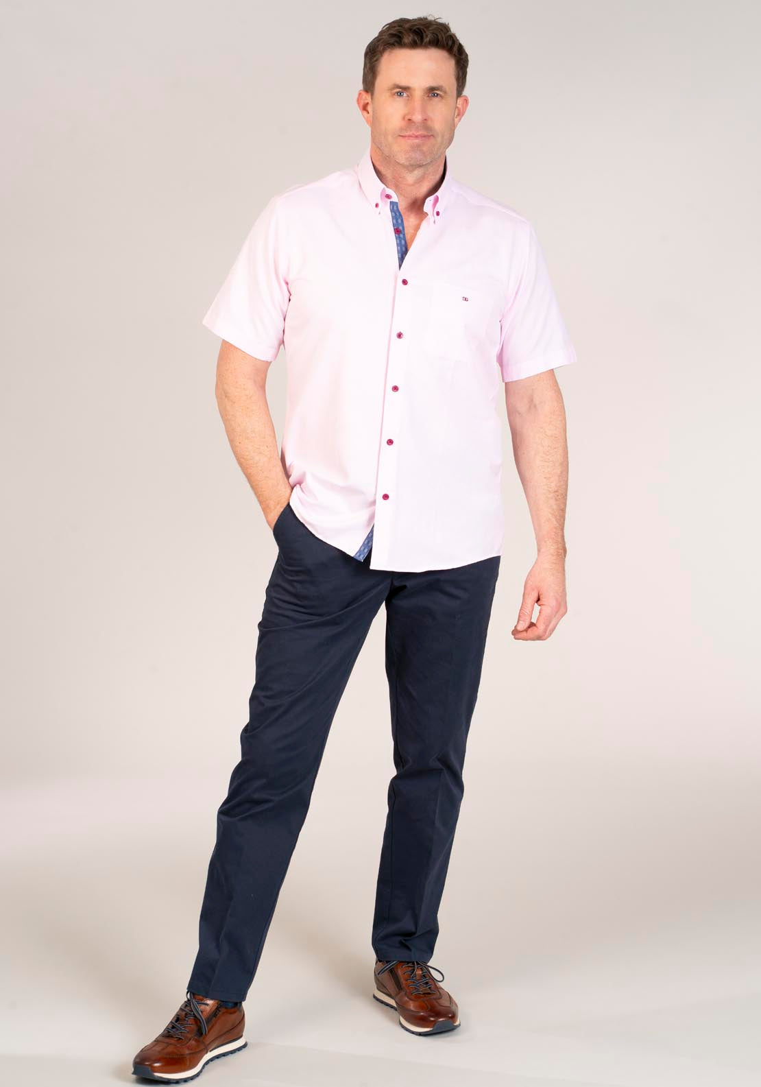 Drifter Short Sleeve Plain Shirt - Pale Pink 60 1 Shaws Department Stores