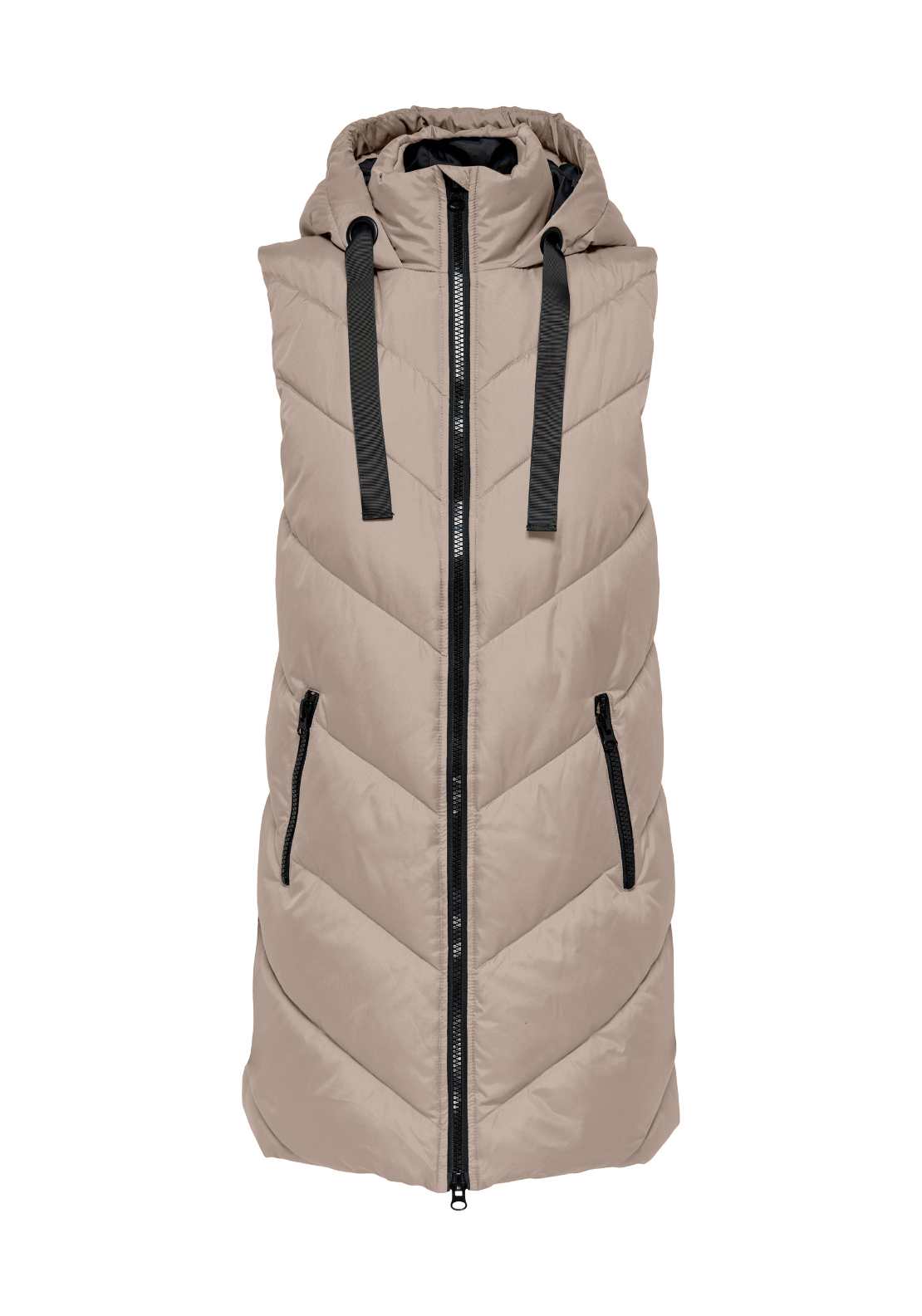 Jdy Skylar Hooded Waist Coat - Taupe 1 Shaws Department Stores