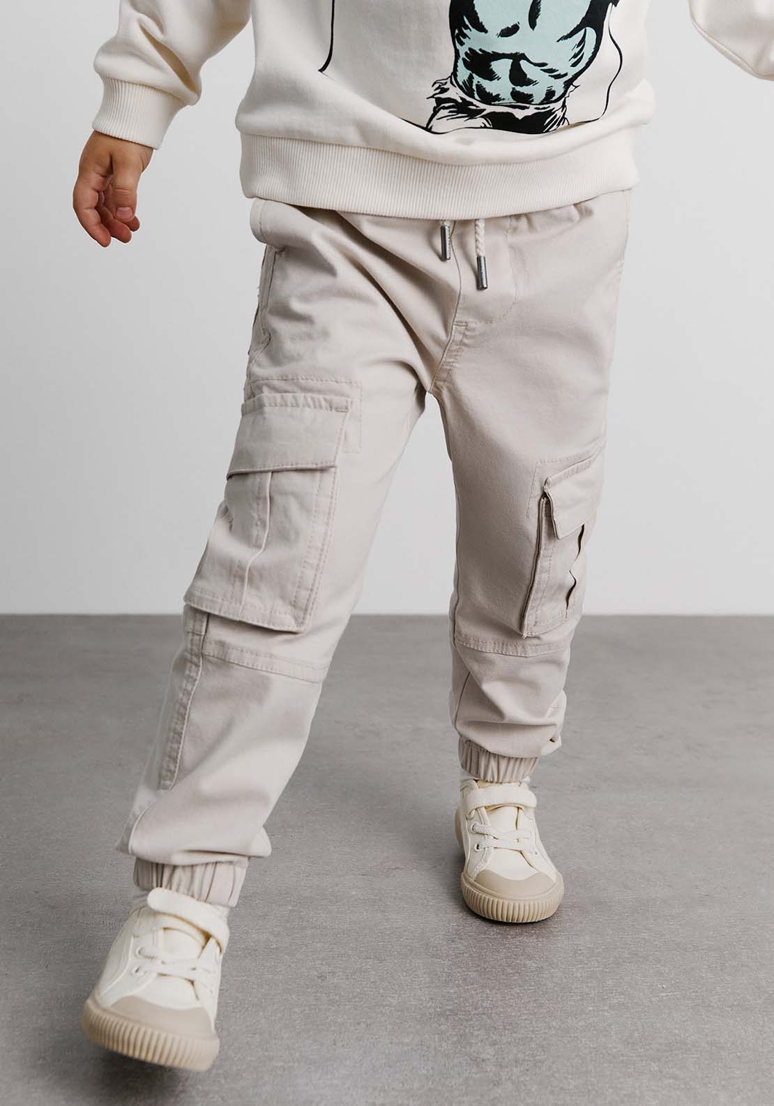 Sfera Elastic cuffs cargo trousers - Ecru 1 Shaws Department Stores