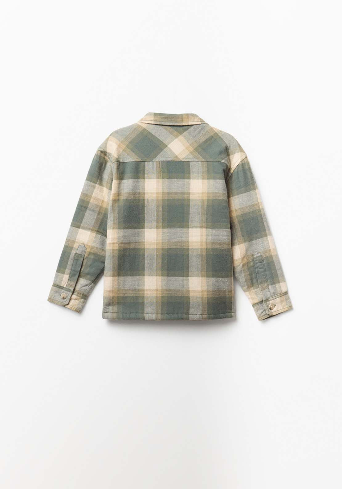 Printed Lined Overshirt With Pockets - Green