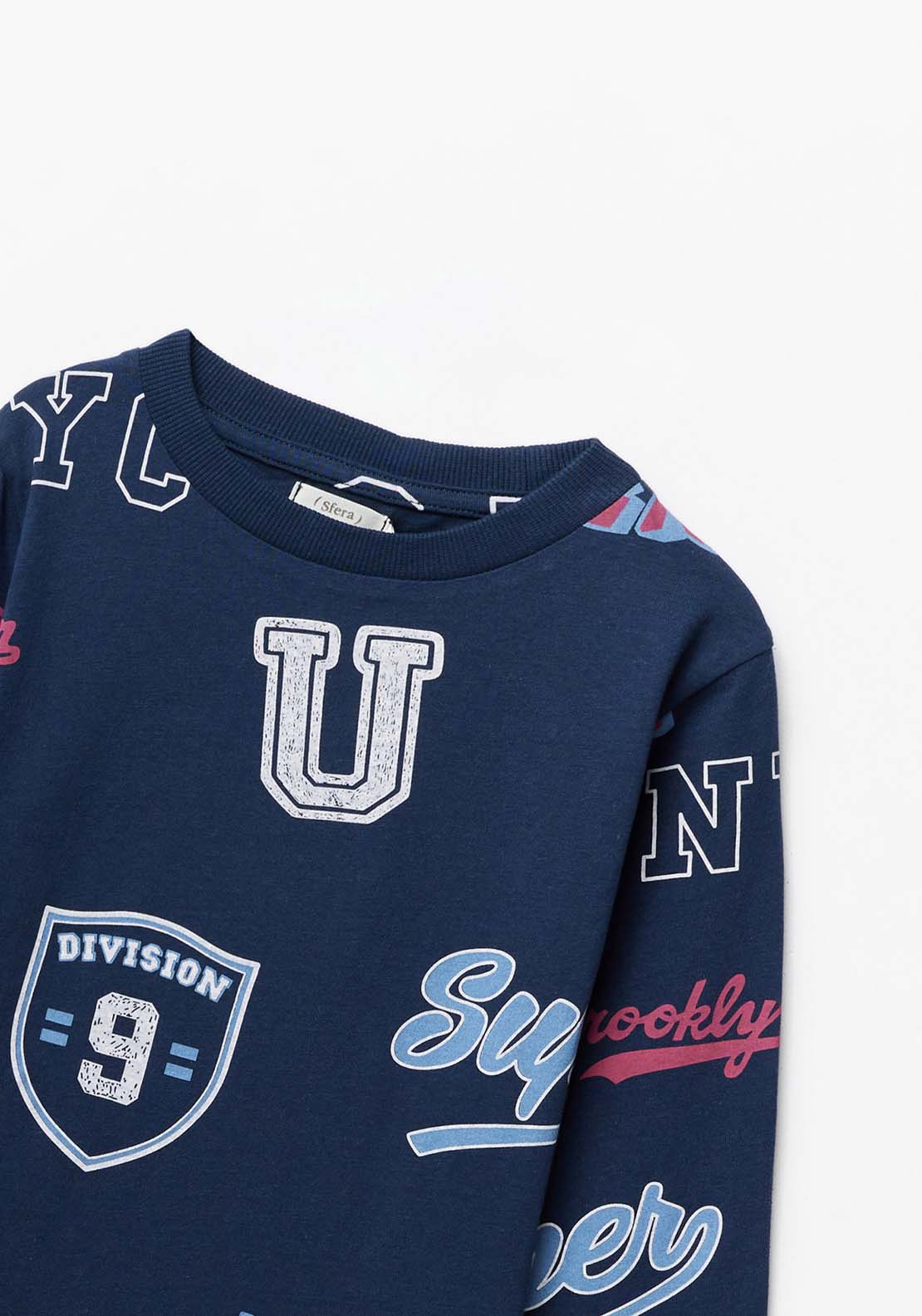 Sfera Long Sleeve Multi Print Sweatshirt - Navy 2 Shaws Department Stores