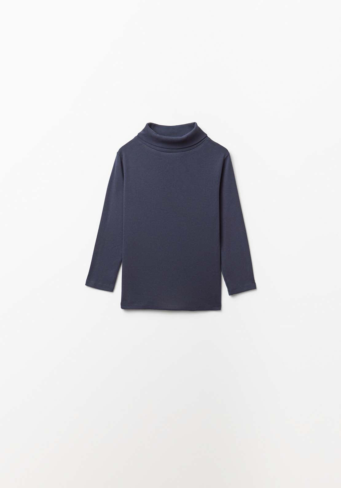 Long Sleeved T-Shirt With Mock Neck - Blue