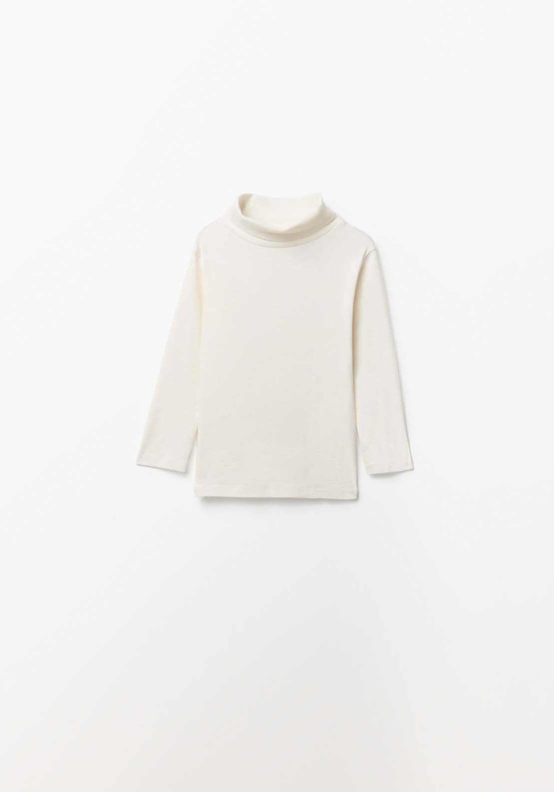 Long Sleeved T-Shirt With Mock Neck - White