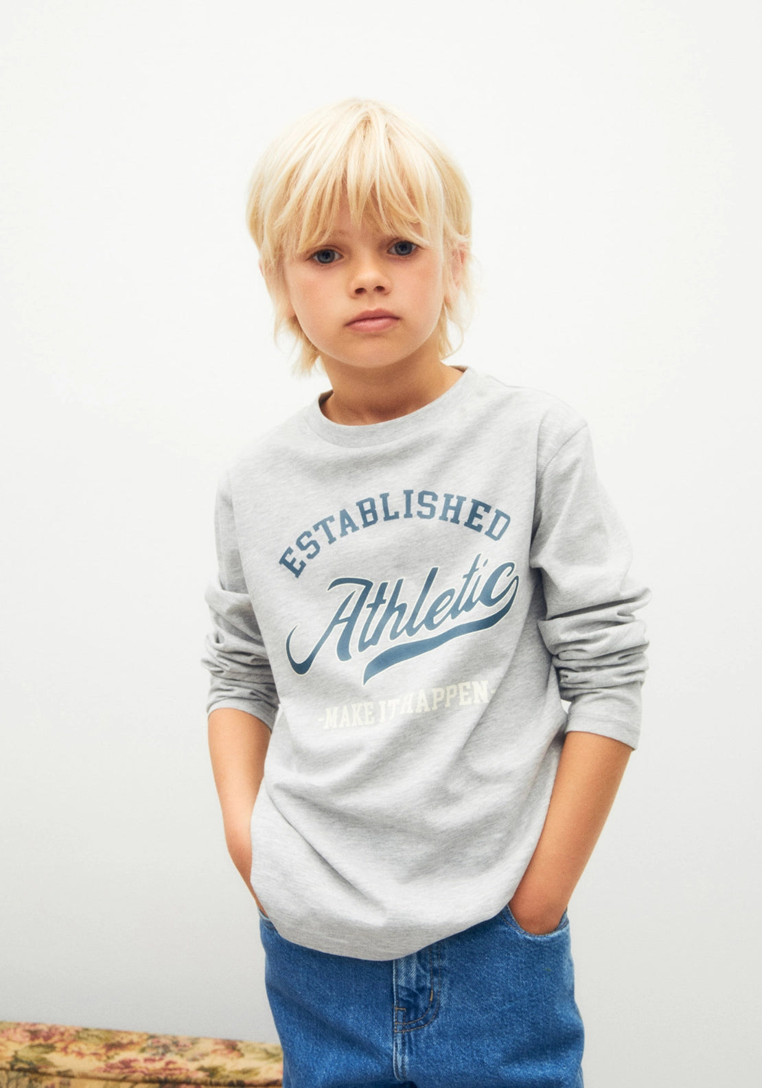 Printed Long Sleeve T-Shirt - Grey
