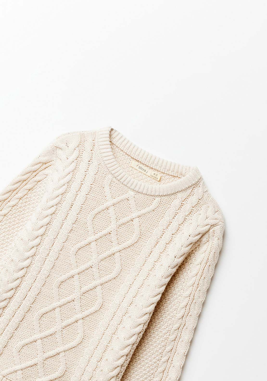 Sfera Long Sleeve Cable Knit Jumper - White 3 Shaws Department Stores