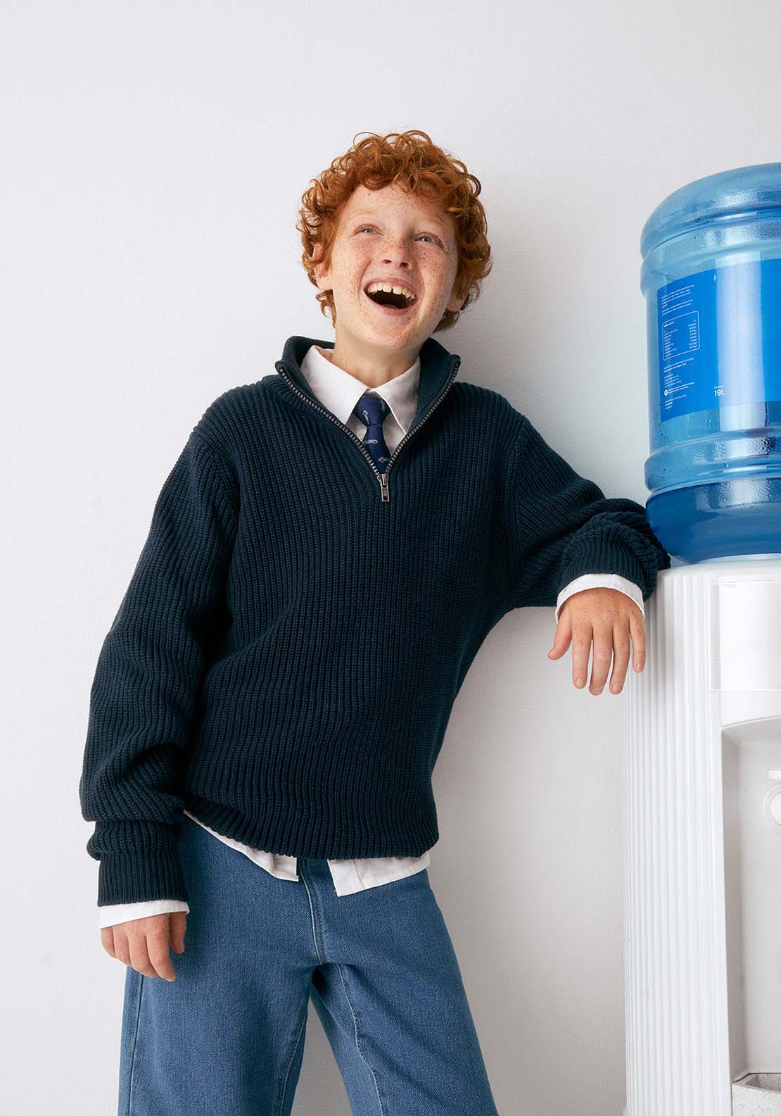 Ribbed Zip Neck Sweater - Blue
