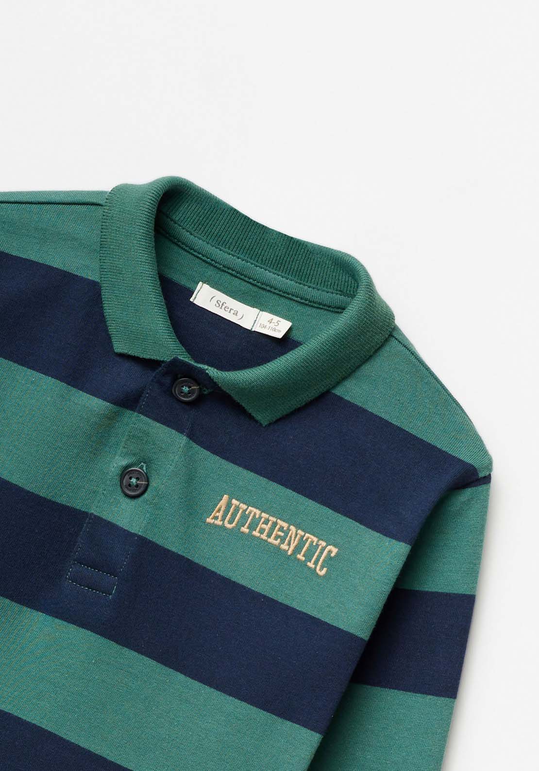 Sfera Long Sleeve Striped Rubgy Tshirt - Green Medium 2 Shaws Department Stores
