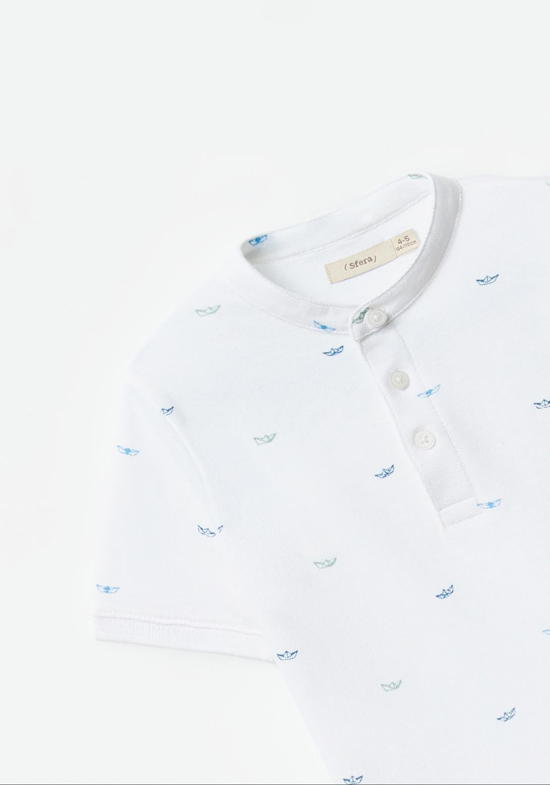 Sfera Printed Polo Shirt - White 2 Shaws Department Stores