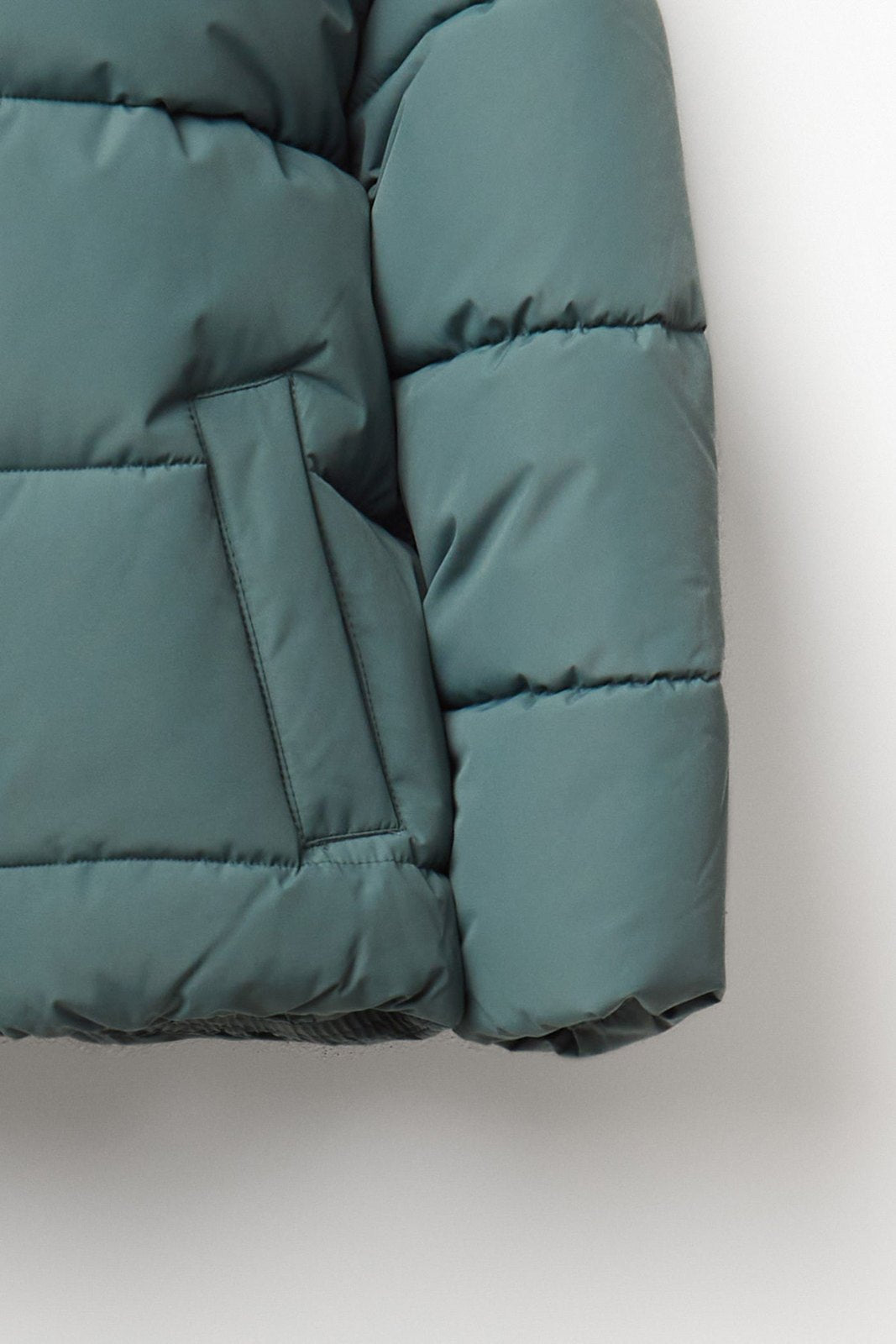 Plain Puffer Jacket With Hood - Green