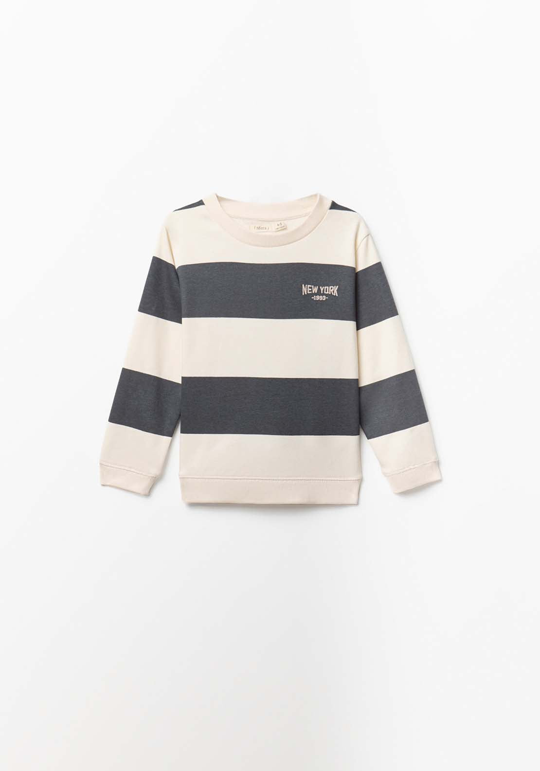 Sweatshirt With Wide Stripes & Embroidered Text - Black