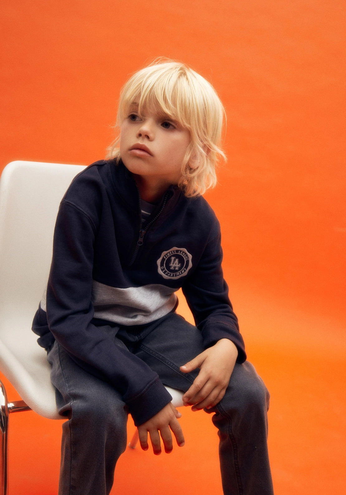 Zip Neck Contrast- Stripe Sweatshirt - Blue