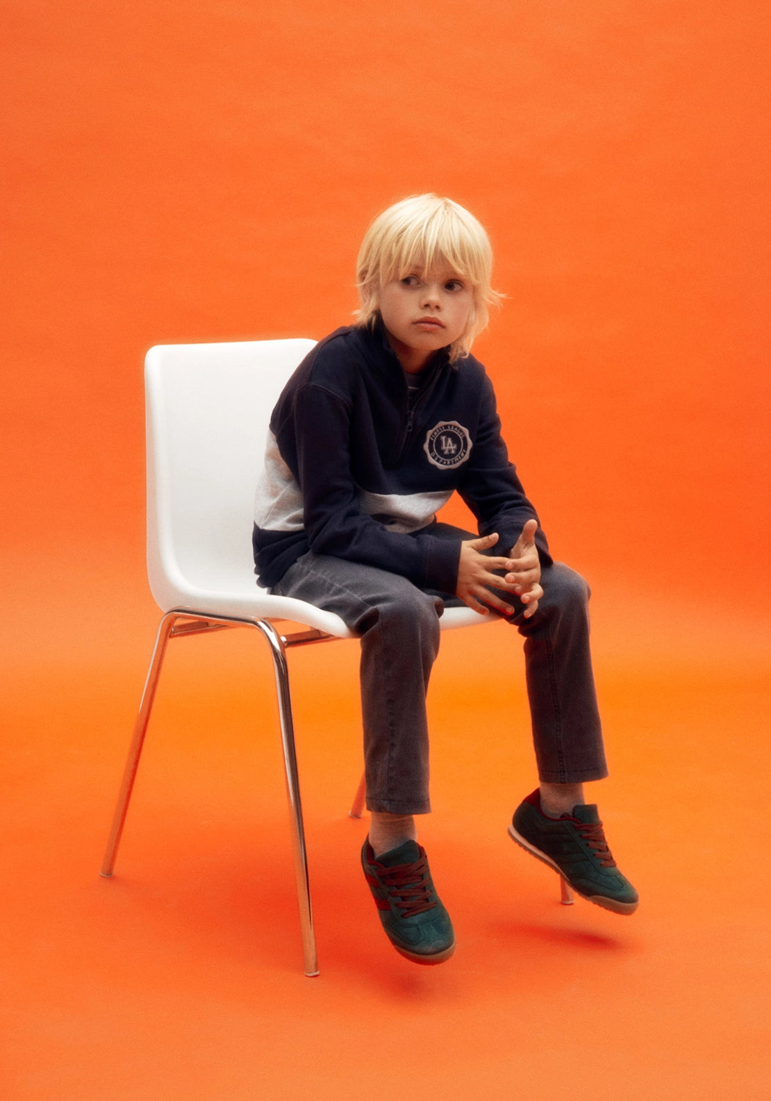 Zip Neck Contrast- Stripe Sweatshirt - Blue