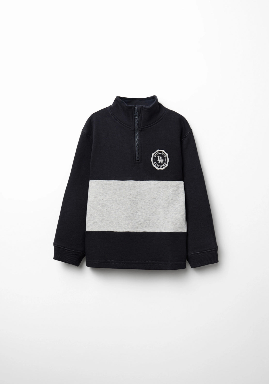 Zip Neck Contrast- Stripe Sweatshirt - Blue